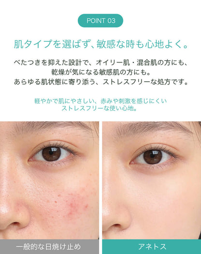 使用前後イメージ：22:00 アネトス2点セット（セラム＋UV エマルジョン）の効果を示す画像